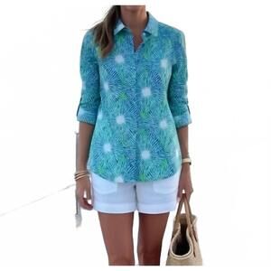 NEW PERLAVERA nancy three quarter sleeve shirt in ocean spin